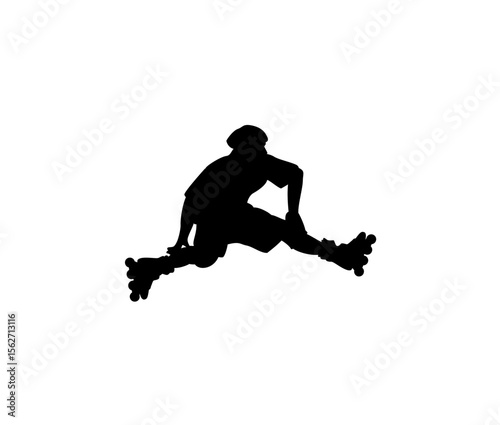 Silhouette of a rollerblader performing a jump.