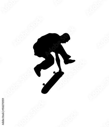 Silhouette of a skateboarder performing an aerial trick, showcasing dynamic movement and skill.