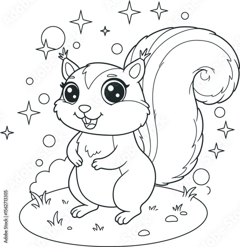 Squirrel Illustration Coloring pages line art and outline white background