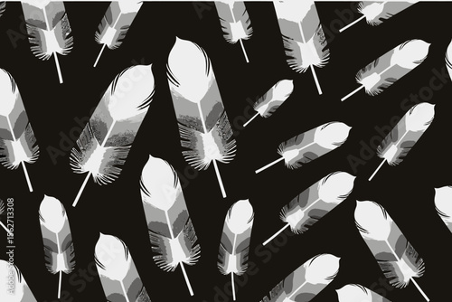Black and White Feather Illustration-Modern Minimalist Art-Stylish Feather Pattern Design-Elegant Decor-Dramatic Dark Feather Background-Contemporary Feather Art Print