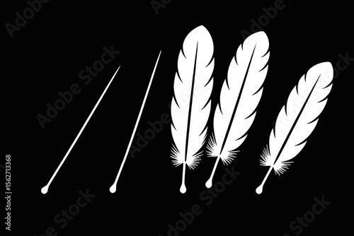 Black and White Feathers Illustration-Minimalist Feather Design-Abstract Plume Art on Black Background-Elegant Feather Vector Graphic-Modern Feather Clipart