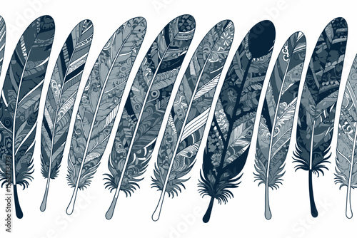Blue Feather Art-Detailed Feather Illustration-Boho Style Wall Art-Abstract Feather Design-Elegant Home Decor-Feather Pattern Background-Modern Artistic Feathers