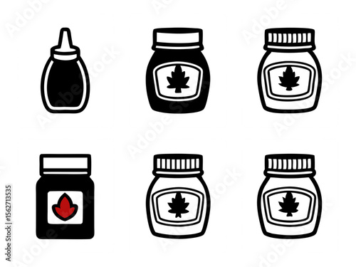 Collection of stylized icons representing maple syrup containers and a sauce bottle
