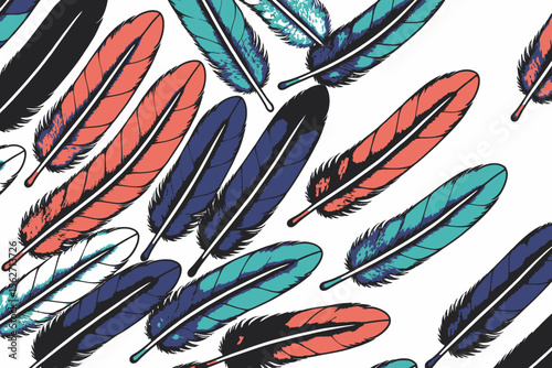 Colorful Feather Background-Vibrant Feather Art-Abstract Feather Design-Modern Feather Illustration-Feather Pattern-Bright Plumes-Decorative Feathers-Unique Feather Print