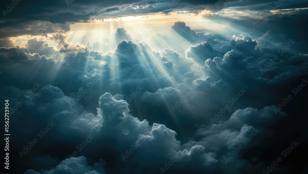 Naklejka premium Sunlight piercing dark clouds