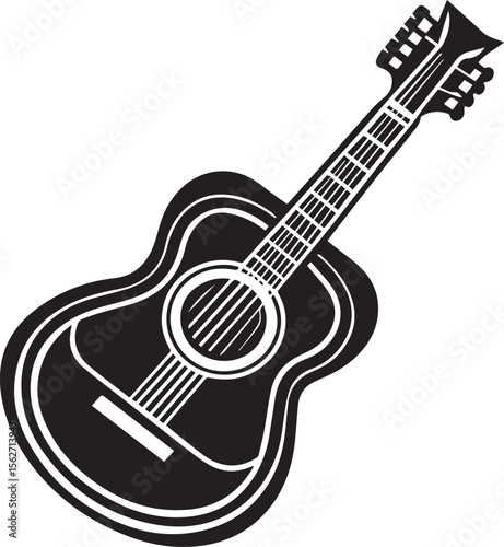 guitar silhouette vector, acoustic guitar vector illustration, guitar silhouette vector icon black and white