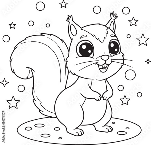 Squirrel Illustration Coloring pages line art and outline white background