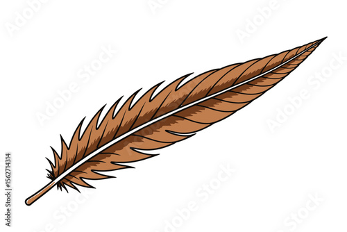 Detailed Brown Feather Illustration-Vintage Quill Pen Design-Elegant Bird Plumage Graphic-Artistic Feather for Writing-Bohemian Style Feather Decor
