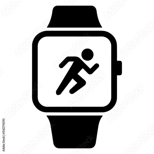 Smartwatch with health tracker running app icon on transparent background representing fitness monitoring and wearable technology
