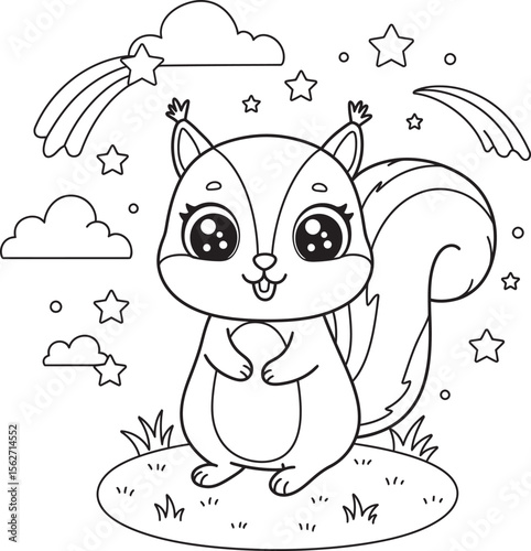 Squirrel Illustration Coloring pages line art and outline white background