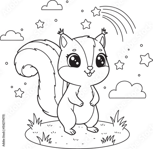 Squirrel Illustration Coloring pages line art and outline white background