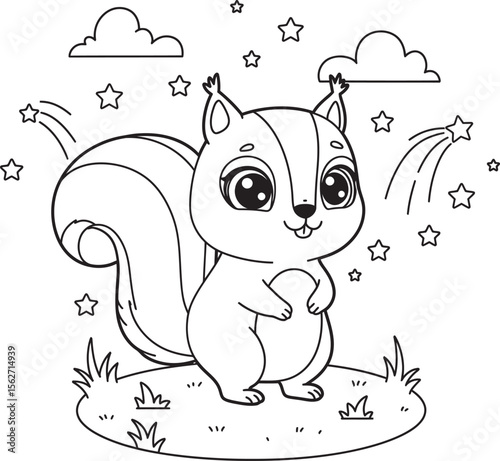 Squirrel Illustration Coloring pages line art and outline white background