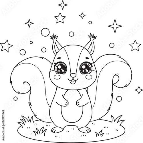 Squirrel Illustration Coloring pages line art and outline white background
