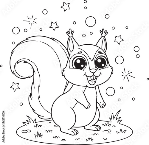 Squirrel Illustration Coloring pages line art and outline white background