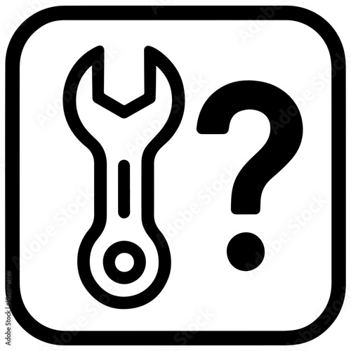 Wrench icon with question mark on transparent background representing settings missing misconfigured or tool help inquiry
