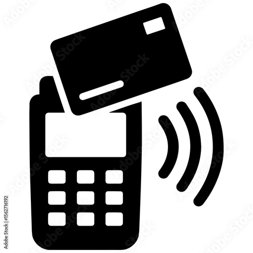 Cashier terminal with wave icon on transparent background representing point of sale interface contactless payment and retail transaction


