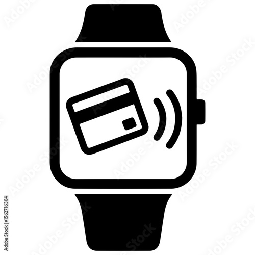 Smartwatch with wireless signal waves icon on transparent background representing wearable device payment and contactless mobile transaction
