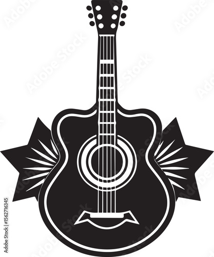 guitar silhouette vector, acoustic guitar vector illustration, guitar silhouette vector icon black and white