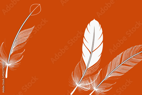 Elegant White Feather Illustration on Orange Background-Minimalist Feather Design-Artistic Feather Graphic with Vibrant Color-Feather Art for Creative Projects