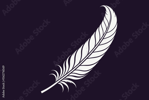 Elegant White Feather Illustration-Detailed Quill Design on Dark Purple Background-Artistic Feather Image for Creative Projects-Unique Feather Graphic