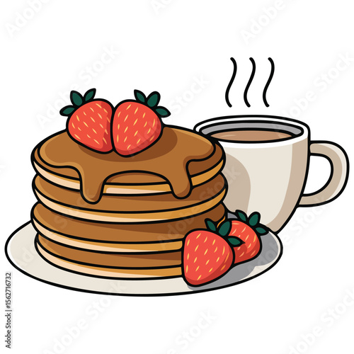 Stacked pancakes chocolate sauce vector graphic