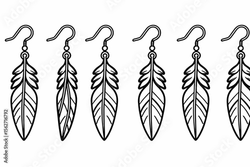 Feather Earring Outline-Boho Chic Jewelry Design-Elegant Black and White Earrings-Handmade Feather Accessories-Fashionable Jewelry Template-Tribal Inspired Earrings-Earring DIY Project