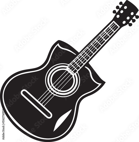 guitar silhouette vector, acoustic guitar vector illustration, guitar silhouette vector icon black and white