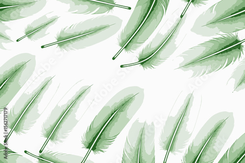 Green Feathers Background- Delicate Plumes on White- Serene Feather Pattern- Nature Inspired Design- Light and Airy Feather Texture- Minimalist Feather Art- Feather Wallpaper Design
