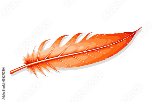 Orange Feather Illustration-Detailed Bird Plume Graphic-Isolated Feather on White-Vibrant Color Feather Art-Downloadable Feather Image for Design Projects