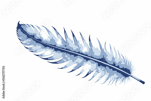 Watercolor Blue Feather Illustration-Elegant Bird Feather Design-Minimalist Feather Art Print-Feather Symbolism-Nature Inspired Artwork-Feather for Crafts