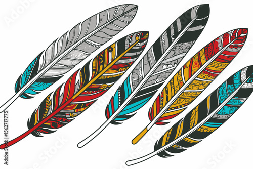 Vibrant Feather Art-Detailed Feather Illustration-Boho Chic Style Feathers-Colorful Feathers Design-Unique Feather Pattern-Artistic Feather Graphic-Eye Catching Feather Art-Feather Decoration