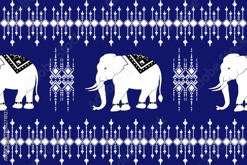 Thai elephant border, ethnic pattern, ornament, Thai traditional style, illustration design for background,carpet,wrapping, textile, silk, fabric,trousers.