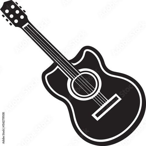 guitar silhouette vector, acoustic guitar vector illustration, guitar silhouette vector icon black and white