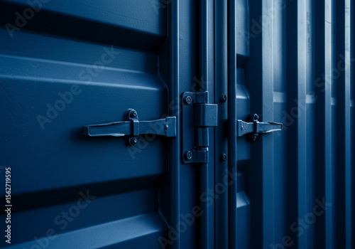 Closeup of Blue Cargo Container Door Latches