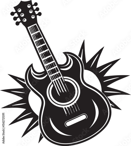 guitar silhouette vector, acoustic guitar vector illustration, guitar silhouette vector icon black and white