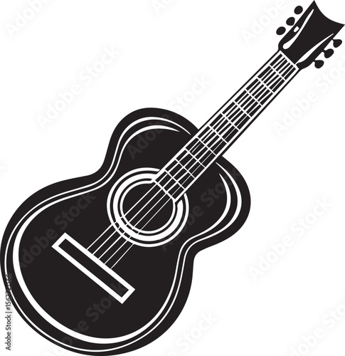 guitar silhouette vector, acoustic guitar vector illustration, guitar silhouette vector icon black and white