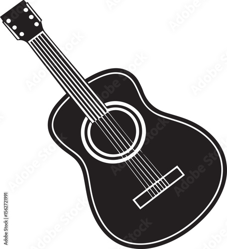 guitar silhouette vector, acoustic guitar vector illustration, guitar silhouette vector icon black and white
