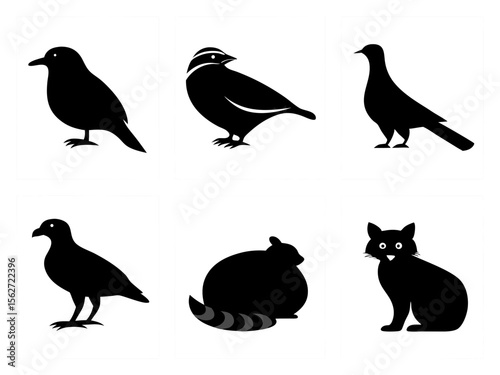 Collection of simple black animal silhouettes against a white background