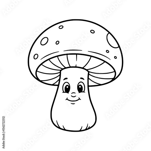 Cheerful mushroom character design with a cute smile, ideal for children's books, educational materials, and playful branding concepts.