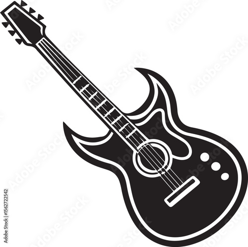 guitar silhouette vector, acoustic guitar vector illustration, guitar silhouette vector icon black and white