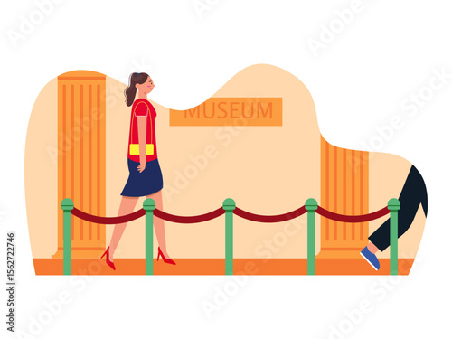 Woman visit to museum in Vegas. Las Vegas illustration. Vector flat illustration.
