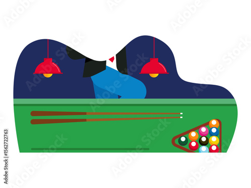 Man plays billiards. Las Vegas illustration. Vector flat illustration.