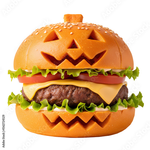 Spooky Halloween Cheeseburger with Eyeball Topping Illustration Isolated Transparent PNG Image