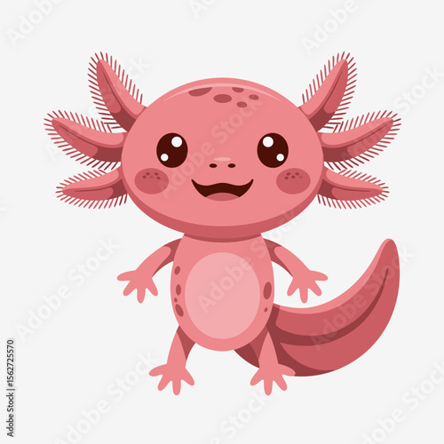 Axolotl vector of a cute cartoon Mexican salamander, ideal for naturethemed designs, educational materials, and childrens products.