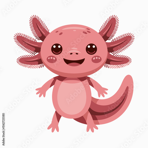 Axolotl vector of a cute cartoon Mexican salamander, ideal for naturethemed designs, educational materials, and childrens products.