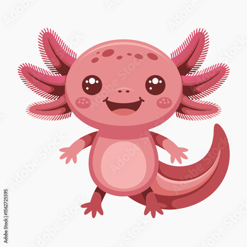 Axolotl vector of a cute cartoon Mexican salamander, ideal for naturethemed designs, educational materials, and childrens products.