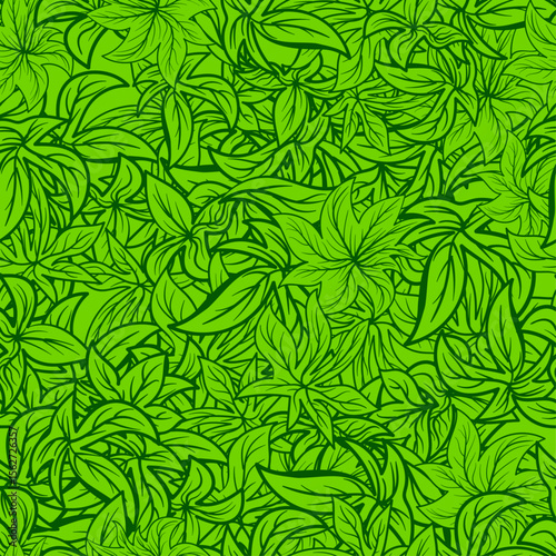 Seamless pattern with leaves. Hand drawn background. Vector illustration.