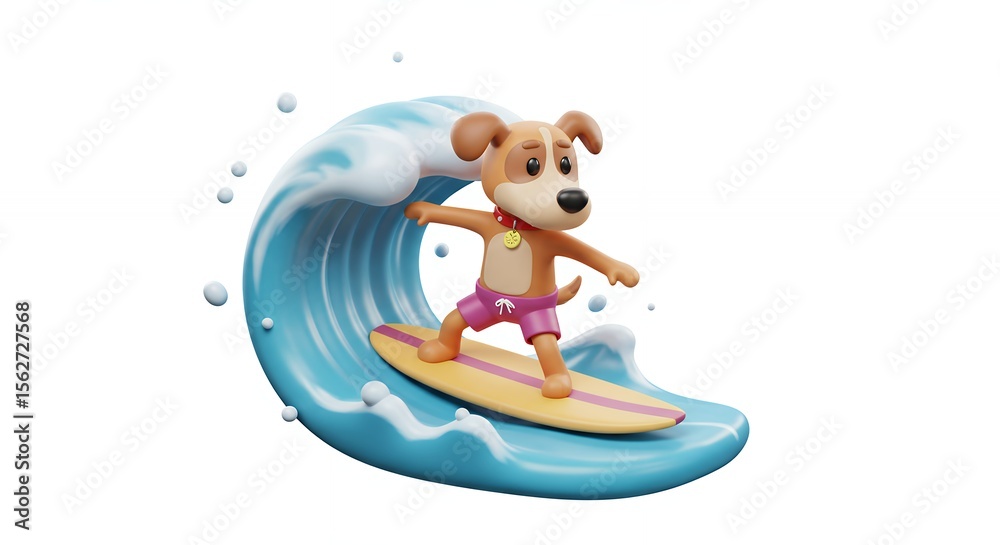 Naklejka premium Cartoon dog surfing on wave image