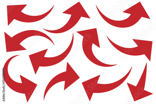 Red curved arrow set. Curved Arrows sign. Set of curved arrows isolated on white background. arrow twisted in various directions. Collection of pointers.