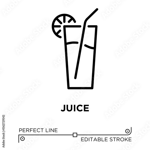 The line icon vector illustrates juice. The line icon is isolated on a transparent background and can be edited as needed